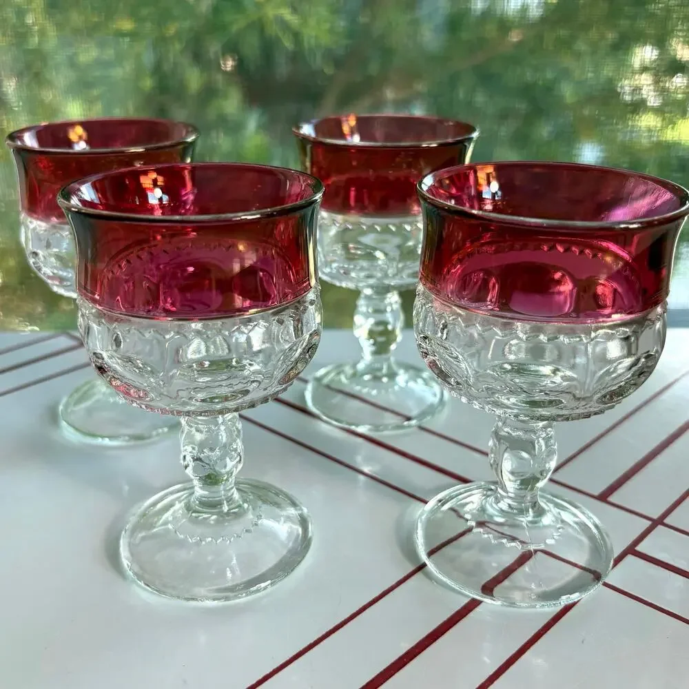 Vintage Tiffin Franciscan King’s Crown Ruby Flashed Cordial Glasses Set of 4